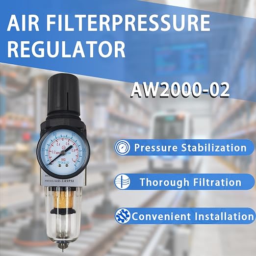HengMinLingTong 1/4" NPT Compressed Air Filter Regulator Combo Piggyback - Image 2