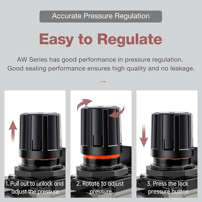 SNS 1/2”NPT Compressed Air Filter Regulator Piggyback Combo, Semi-auto Drain - Image 2