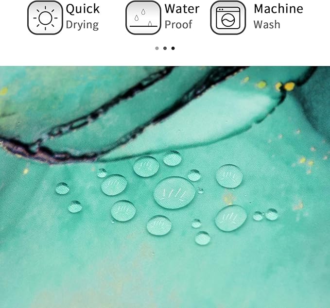Gibelle Abstract Marble Shower Curtain, Teal Green Jade Texture Gold Stripes Ombre Watercolor Paint, Modern Ink Art Decor Waterproof Fabric Curtain for Bathroom Set, 71x71