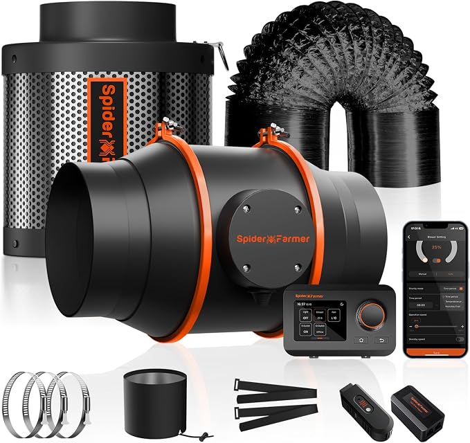 Spider Farmer Smart Air Filtration Kit 6", Inline Duct Fan, GGS Temperature by SpiderFarmer