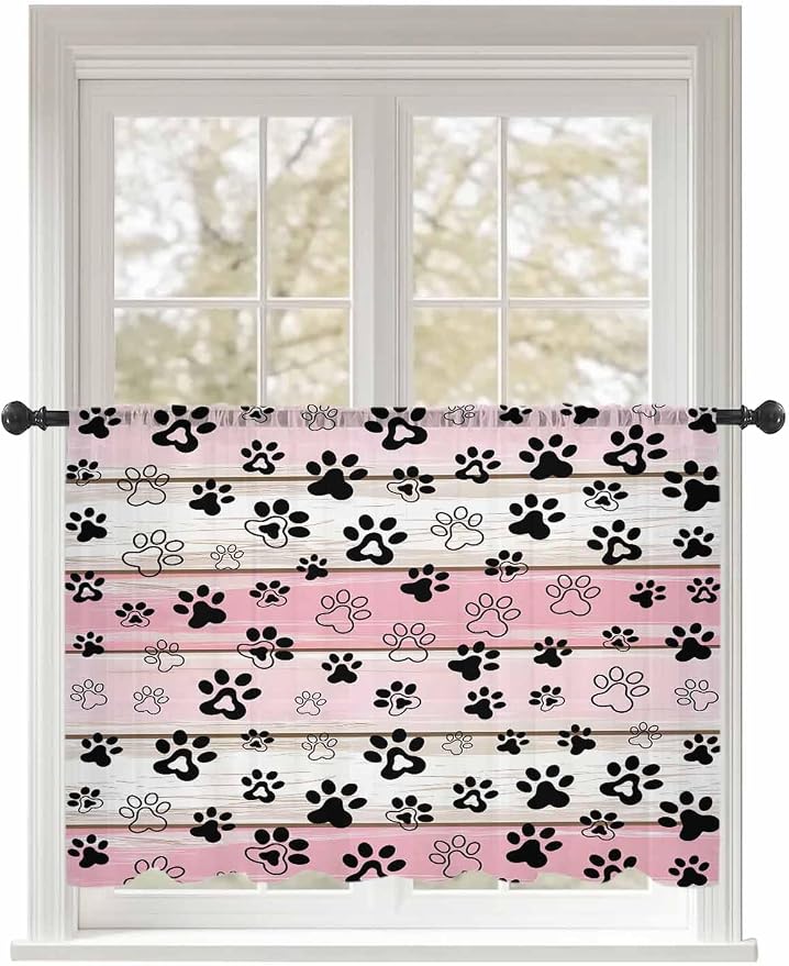 Sheer Curtains 45 Inch Length, Vintage Farmhouse Country Wooden Grain Privacy by Unknown