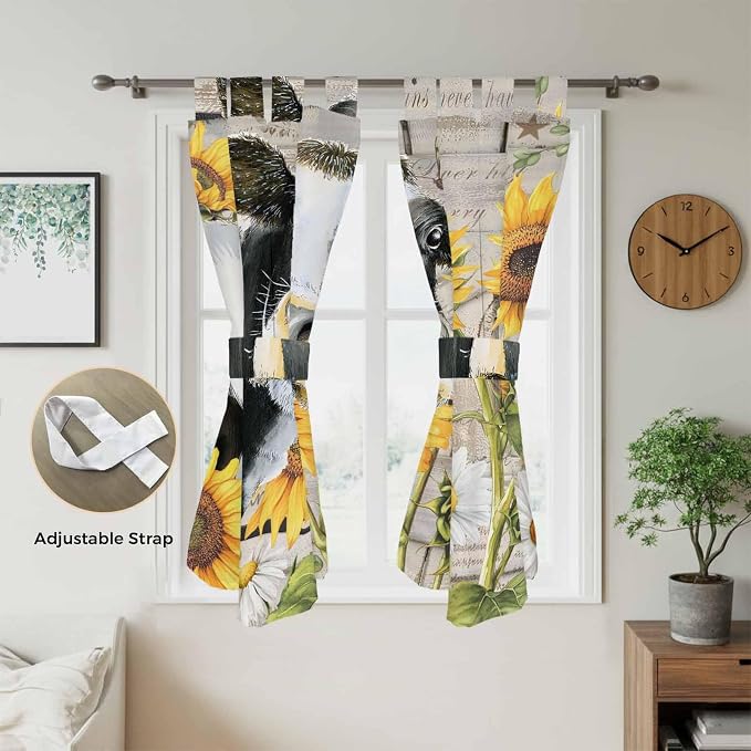 Yellow Sunflowers Bathroom Curtains 63 Inch Length, Window Curtains Tab Top - Image 5