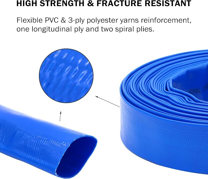 DAVCO 2.5" x 100 ft Pool Backwash Hose, Heavy Duty Reinforced Blue PVC Lay Flat - Image 3
