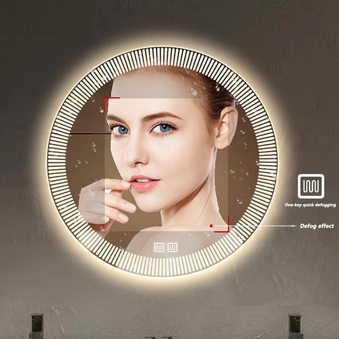 Bathroom Mirror with LED Lights, Wall Mirror with Touch Sensor, Round Mirror - Image 3