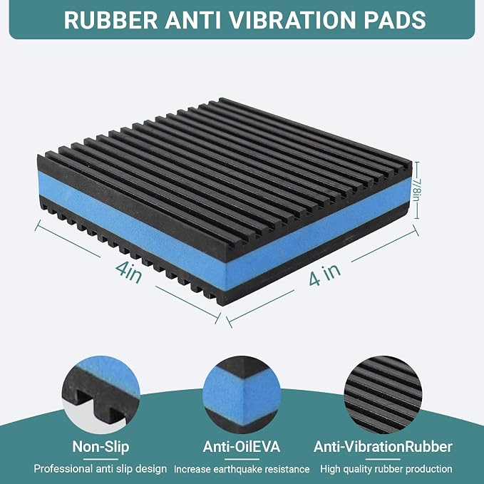 8 Pack Heavy Duty Anti Vibration Pads 4" x 4" x 7/8" – Ribbed Rubber Mats - Image 3