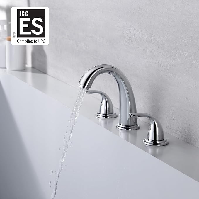 sumerain 2 Handle Widespread Roman Tub Faucet with Valve Chrome Finish, High Flow