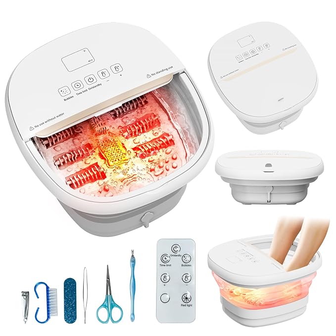 Pedicure Foot Spa with Bubble and Heat,Collapsible Foot Soaking Tub with Remote Control,Pedicure Tools for Feet,Foot Bath Soak Tub Gift for Women/Men,Mom/Dad