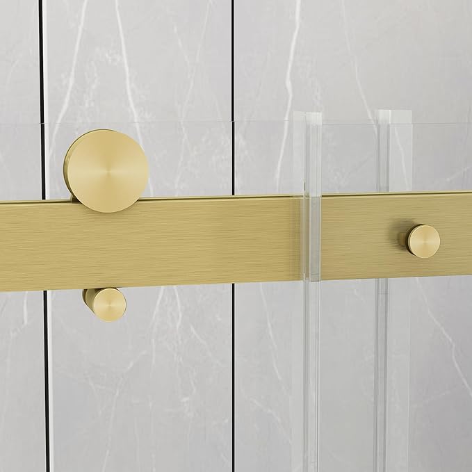 Sunrosa Semi-Frameless Glass Shower Door, 47 2/8" -48" W x 76" H Single Sliding Shower Door, Shower Door with Tempered Glass 5/16"(8mm), Brushed Gold