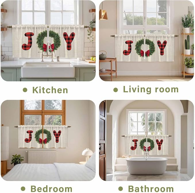 Red Green Christmas Kitchen Tier Curtains 24 Inch Long 2 Panel Set, Rod Pocket - Image 8
