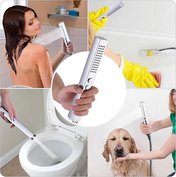 All-Metal High Pressure Square Handheld Shower Head with Jet Spray and Rainfall Modes, Volume Control Regulator, ON/OFF Switch, Hose and Wall Mounted Adjustable Bracket, Chrome Color