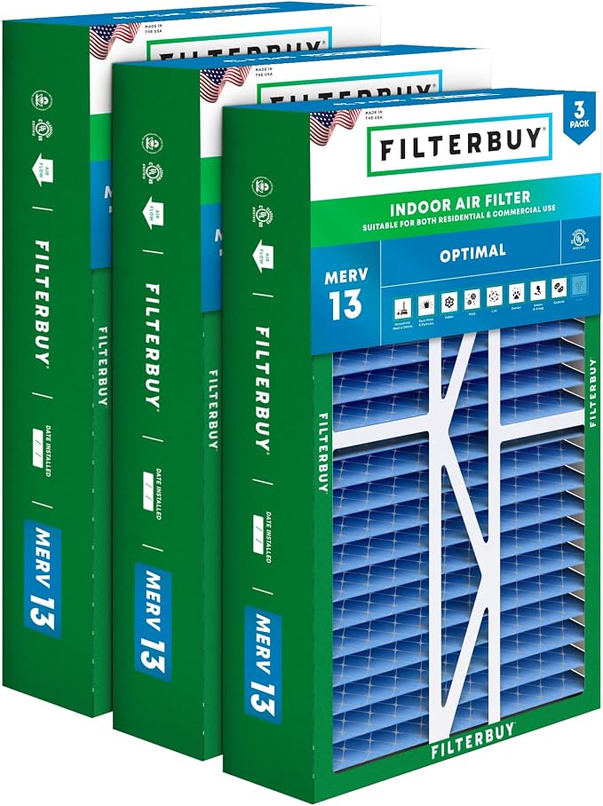 Filterbuy 16x25x5 Air Filter MERV 13 Optimal Smoke & Allergy Defense, Pleated by Filterbuy