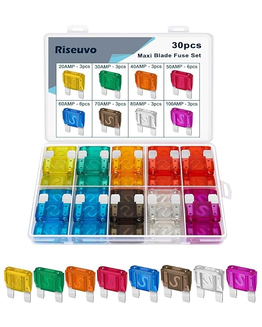 30 Pcs Maxi Fuses Assortment Kit - 32V Blade Automotive Fuse by Riseuvo