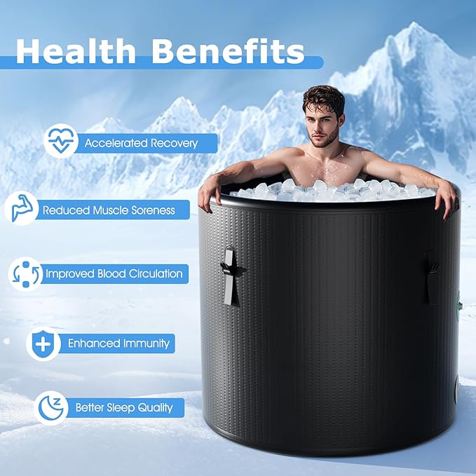 Goplus 79 Gal Ice Bath Tub for Athletes, Inflatable Cold Plunge Tub w/Multiple Layered, Lid, Pump, Backpack, Water Chiller Compatible Portable Freestanding Ice Bath for Adults (79 Gal Round, Black)