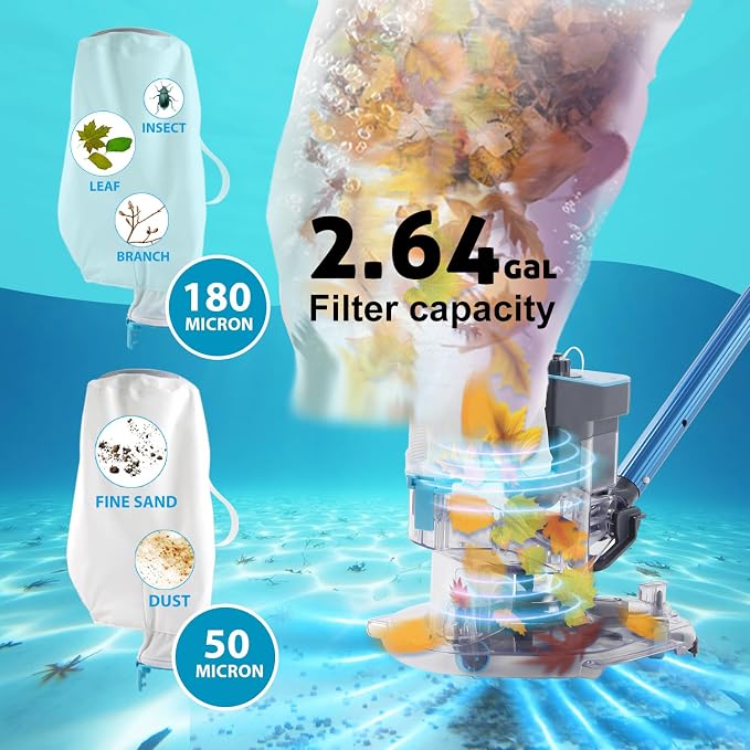 Cordless Rechargeable Pool Leaf Vacuum, Ultra Strong Suction, 3 in 1 Cleaning - Image 3