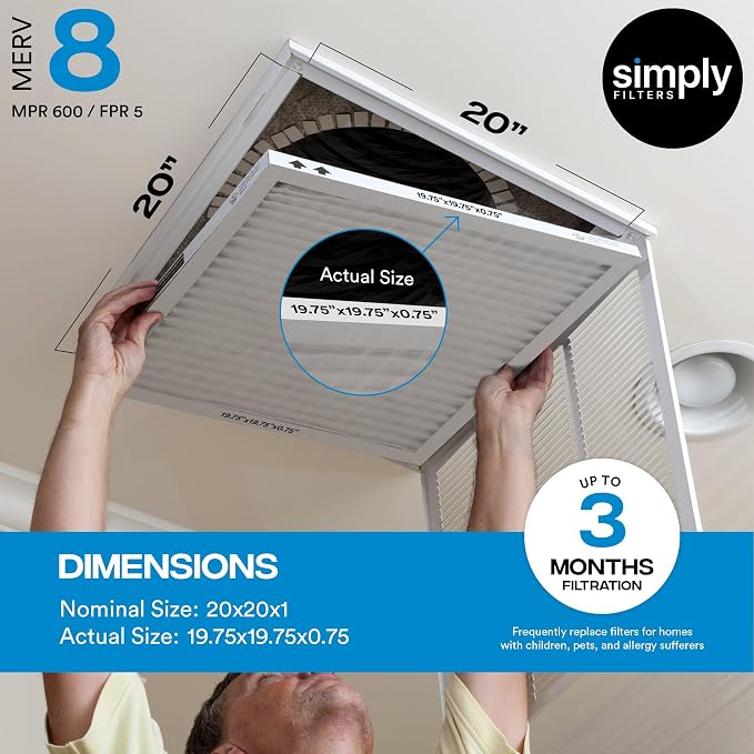 Simply 20x20x1 Air Filter, Merv 8, MPR 600, 4 Pack, Furnace Air Filter - Image 3