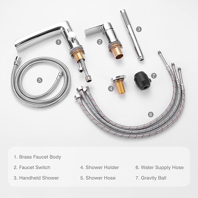 TapLong Waterfall Roman Tub Faucet with Hand Shower, Widespread Deck Mount Bathtub Faucet with Sprayer, Single-Handle 3-Holes Bathtub Shower Faucet Set in Chrome, 03119CH