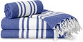 Turkish Cotton Beach Towel Pack of 4 & 1 Boho Tote Bag - Hammam Towels - No Shrink - Quick Dry - Lightweight - Sand Free - Camping - Pool - Tanning - Beach Essentials - Dark Blue (40"x70")