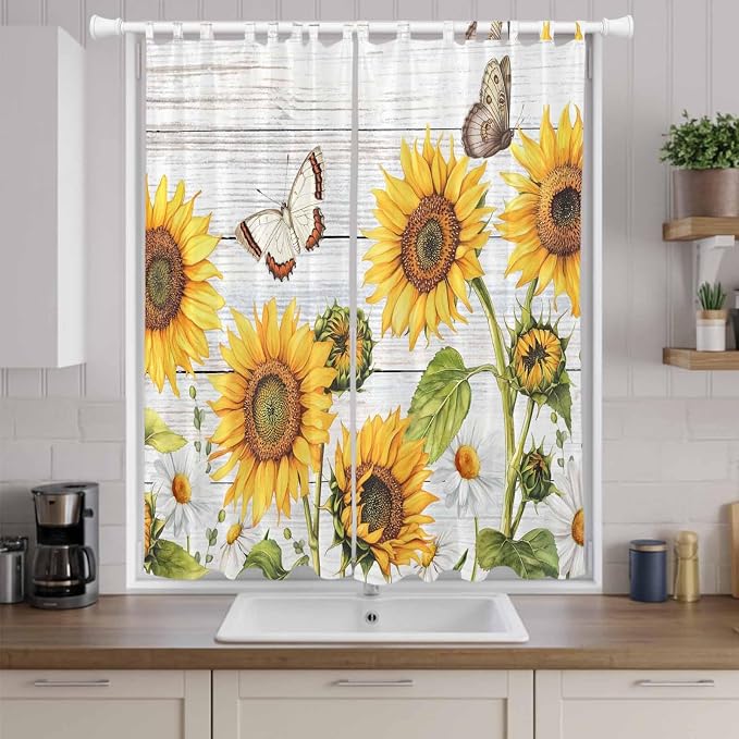 Yellow Sunflowers Living Room Curtains 84 Inch Length, Window Curtains Tab Top - Image 9