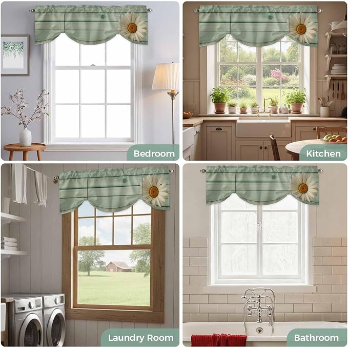 Daisy Flower Tie Up Valance Curtains - Image 8