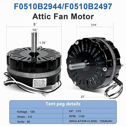 F0510B2944 F0510B2497 Power Vent Attic Fan Motor Compatible - Image 2