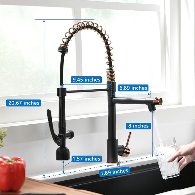 Fapully Commercial Single Handle Pull Down Sprayer Black&Rose Gold Kitchen - Image 7