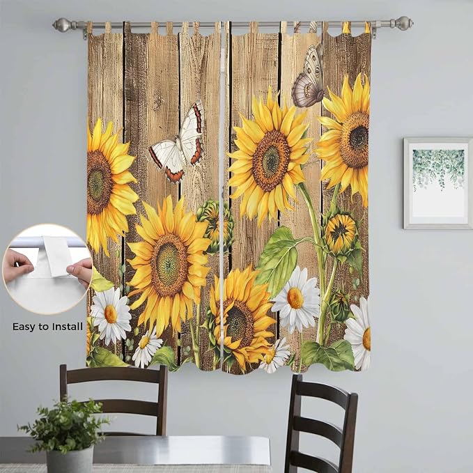 Farmhouse Sunflowers Living Room Curtains 84 Inch Length, Window Curtains Tab - Image 4