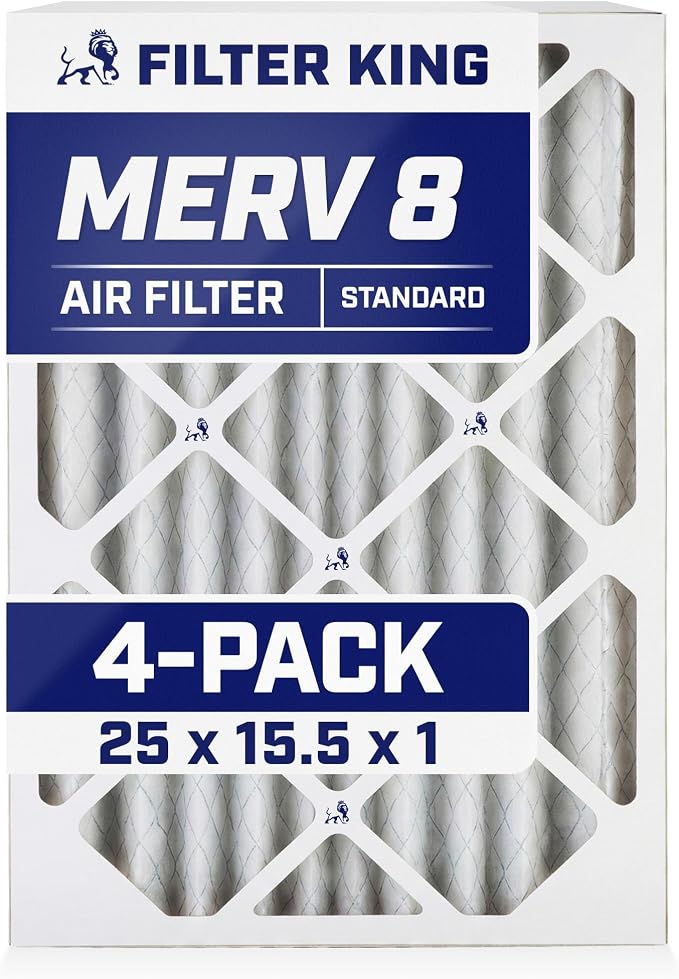 Filter King 25x15.5x1 Air Filter | 4-PACK | MERV 8 HVAC Pleated A/C Furnace by FilterKing