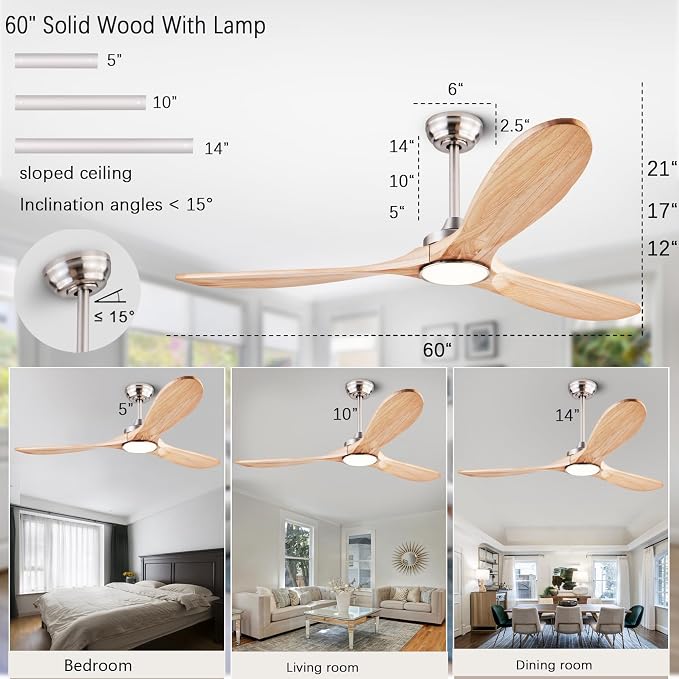 QUTWOB 60" Wood Ceiling Fans - Image 2