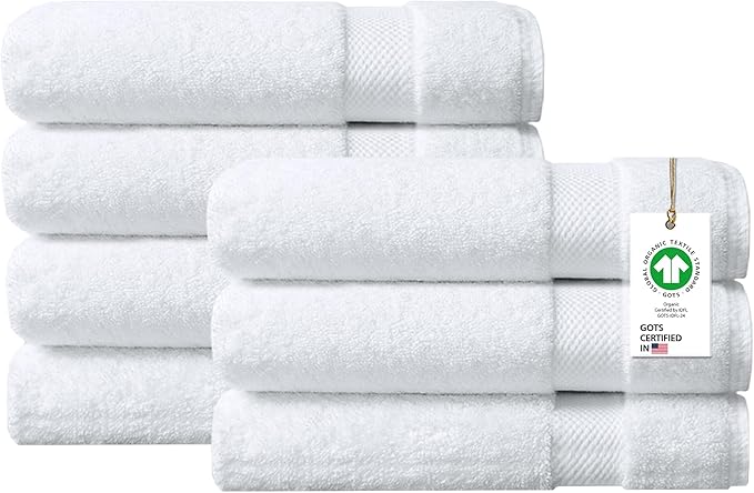 Delara 100% Organic Cotton Towels 650 GSM Plush Feather Touch Quick Dry Bath Towel, Pack of 7 GOTS Certified, Oeko-Tex Green Certified, Organic Cotton Bath Towel, 30"X58"