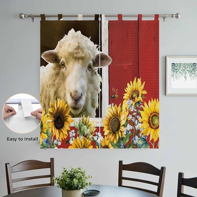 Sheep Flowers Bedroom Curtains 72 Inch Length, Window Curtains Tab Top - Image 4