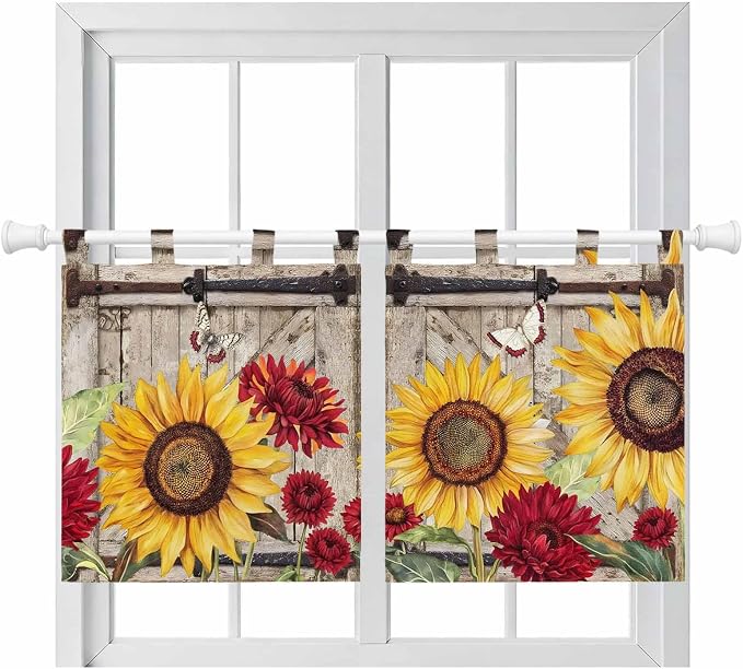 Sunflowers Kitchen Curtains 36 Inch Length, Small Window Curtains Tab Top by Unknown