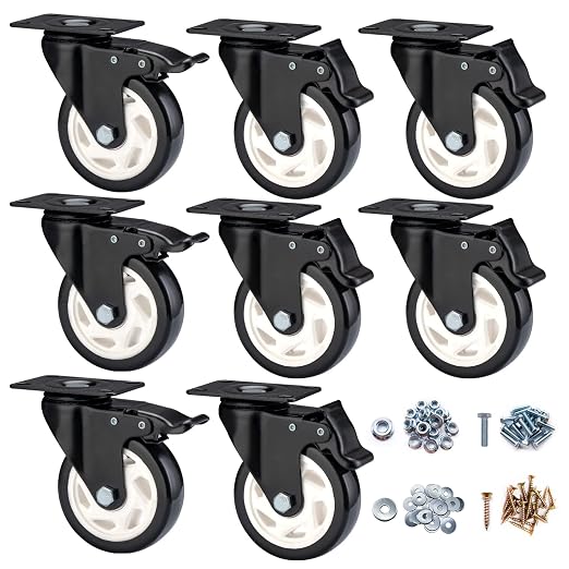 Caster Wheels - 4 Inch Casters Set of 8 Heavy Duty, BOSGEOT Locking Industrial by BOSGEOT