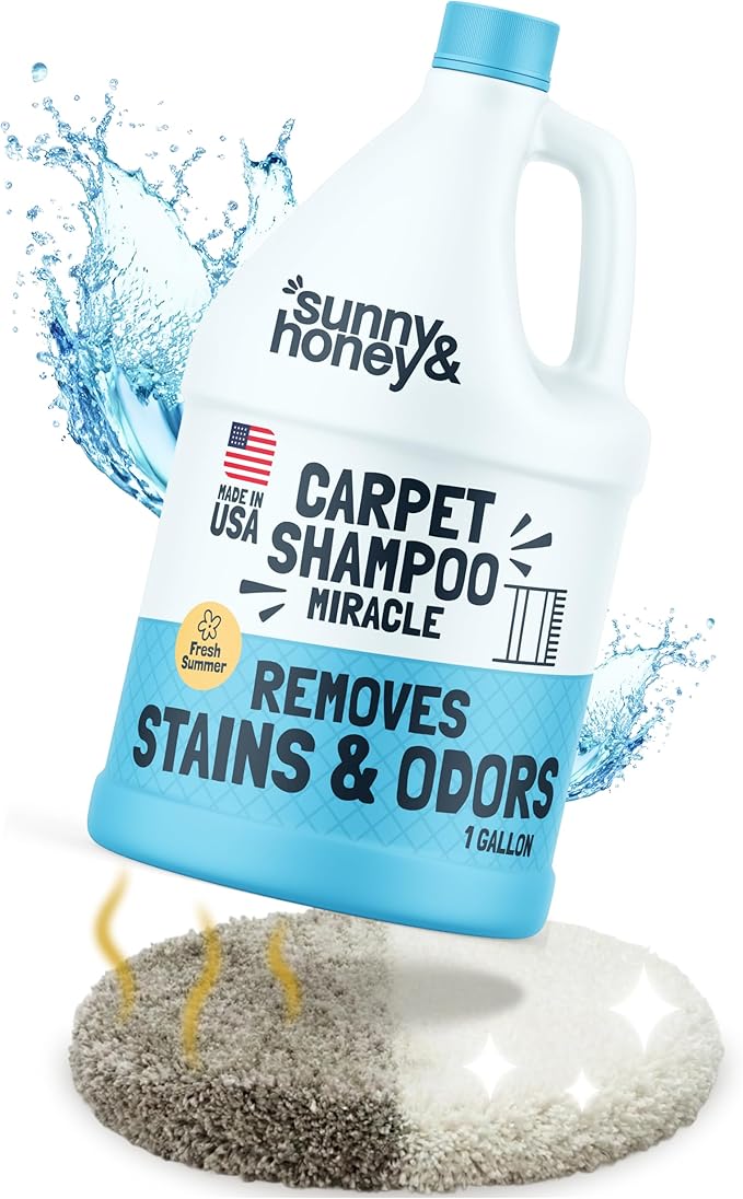 Sunny & Honey Carpet Cleaner Solution - 128 Fl Oz, Fresh Summer Scent - Deep Stain Remover & Surface Deodorizer - Pet & Rug Cleaner - Upholstery Cleaning for Machine Use