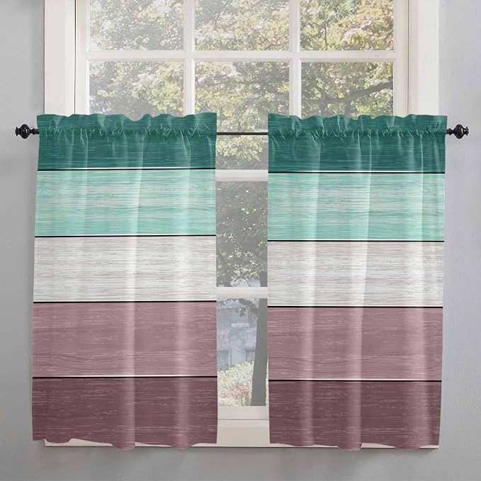 Retro Farm Woodcuts Texture Window Valance Curtains, 2 Panel - Image 2