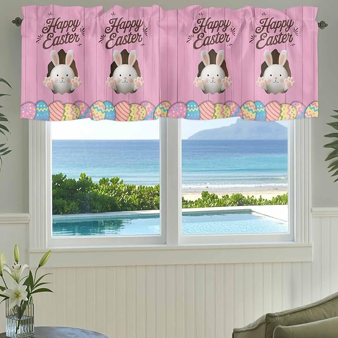 Pink Easter Curtain Valances for Windows, Kitchen Valance Window Treatment - Image 3