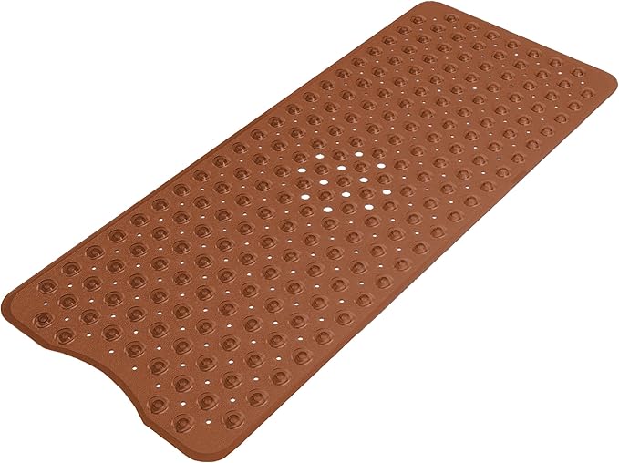 Anti-Slip Bathtub Shower mat, 39.3×15.7 inch（Approximately 100 × 40cm） Soft Oversized Machine Washable Non-Slip Bathtub mat with Drainage Holes, Bathroom Floor Suction Cup.（1-Clear Brown）