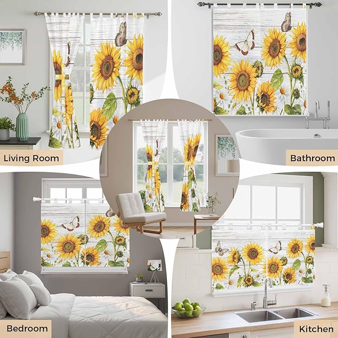 Yellow Sunflowers Bedroom Curtains 72 Inch Length, Window Curtains Tab Top - Image 7