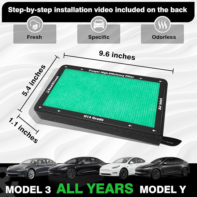 BestEvMod 2 Pack Upgraded Tesla Model 3/Y Cabin Air Filter Replacement HEPA Air - Image 2