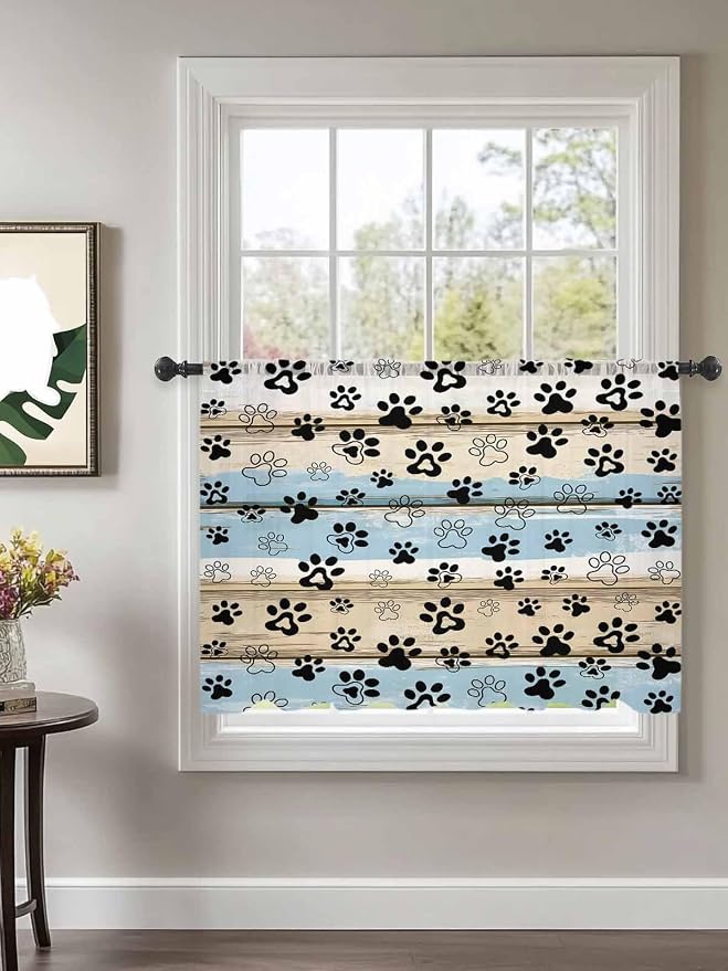 Sheer Curtains 54 Inch Length, Vintage Farmhouse Rustic Wooden Grain Privacy - Image 2