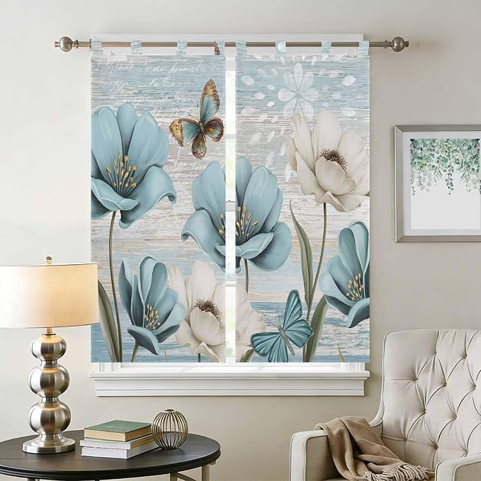 Spring Floral Bathroom Curtains 63 Inch Length, Window Curtains Tab Top - Image 2