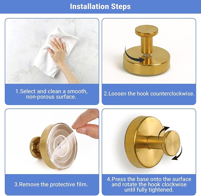 Suction Cup Hooks for Shower, Heavy Duty Wreaths Hangers for Glass Door Window, Towel Hook No Drill Holder on Smooth Wall, Mirror, Tile for Home (4Pcs Gold)