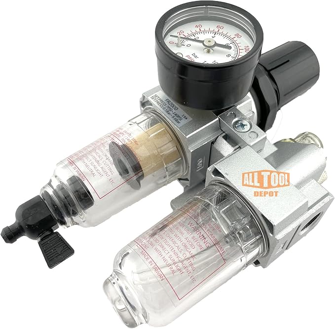 1/4" NPT Mini Compressed Air In Line Filter Regulator Lubricator Oiler Combo - Image 3