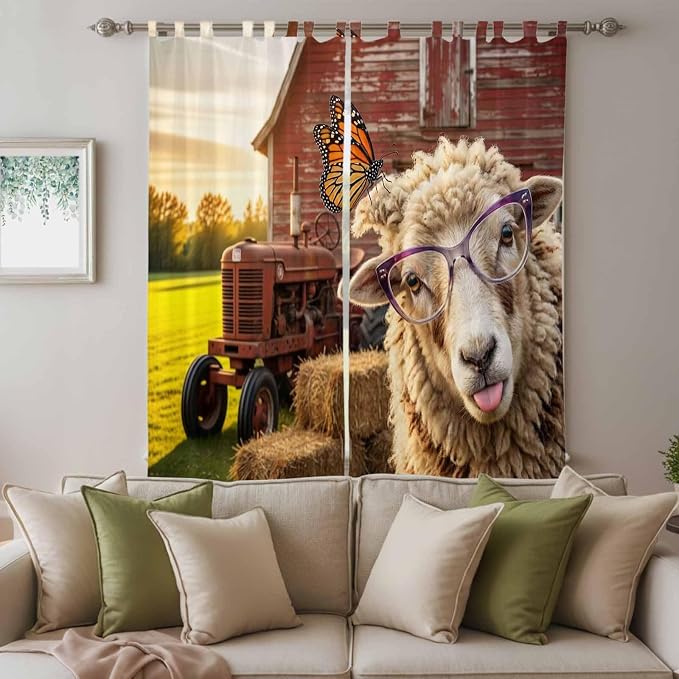 Farm Sheep Living Room Curtains 96 Inch Length, Window Curtains Tab Top - Image 3