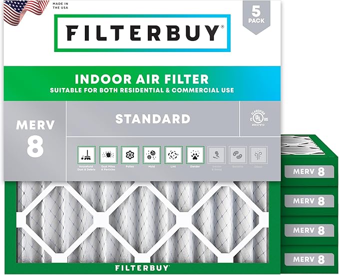 Filterbuy 20x20x2 Air Filter MERV 8 Essential Dust & Allergy Defense, by Filterbuy