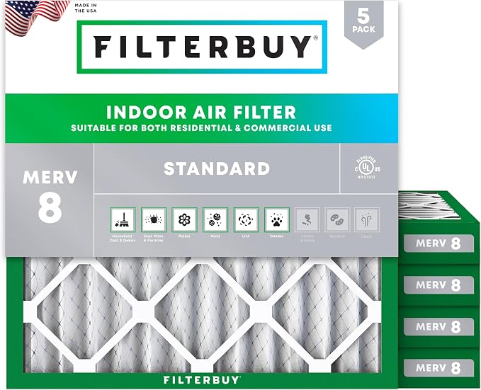 Filterbuy 18x18x2 Air Filter MERV 8 Essential Dust & Allergy Defense, by Filterbuy