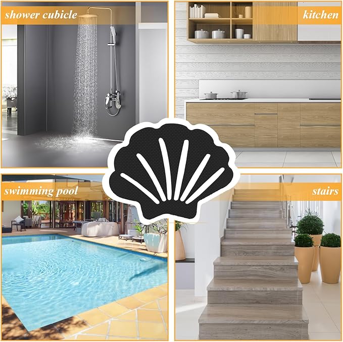 Bathtub Stickers Non Slip, Shell Shaped Tubs Safety Shower Treads, Adhesive Sticker for Bathroom Bathtub, Shower Floor, Black(12Pcs)