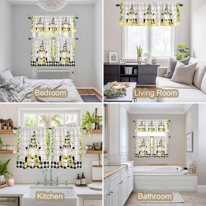 Lemon Gnomes Kitchen Curtains Set 3 Piece - Image 4