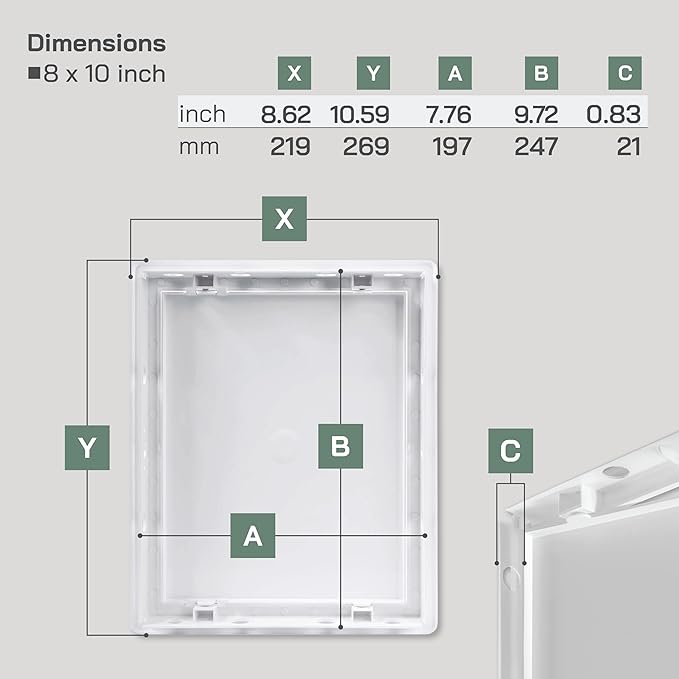 Vent Systems White ABS Plastic - Access Panel 8 x 10 Inch - Access Panel with Door for Drywall, Wall and Ceiling Electrical and Plumbing Service Wall Hole Cover - Exterior Dimensions 8.6x10.6 Inches