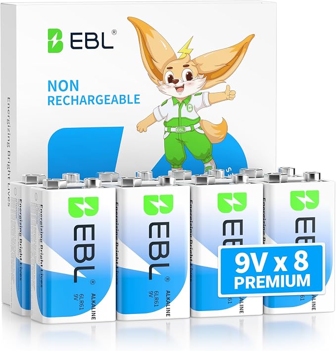 EBL 9V Batteries 8 Pack, Alkaline Power 9 Volt Battery, 7-Year Shelf Life | by EBL