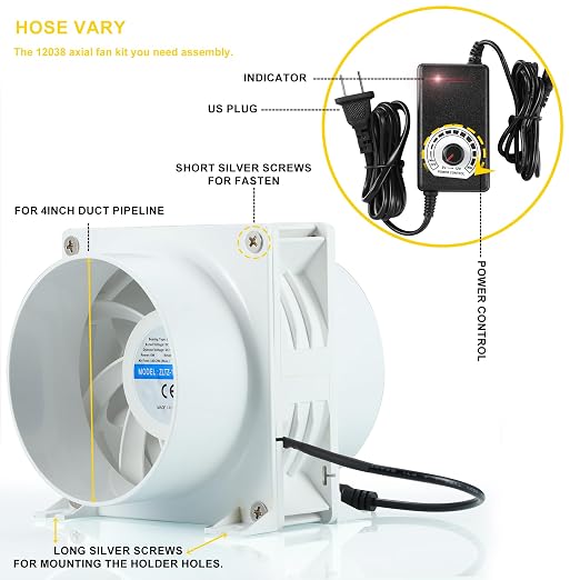 4 Inch DC12V Axial Exhaust Fan, Dual Ball Bearings, Air Exhaust Fume Smoke - Image 5